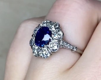 1.56center-ct GIA-Certified Oval Cut Sapphire Engagement Ring. September Birthstone. Handcrafted Platinum Ring. Sapphire Birthstone Ring.