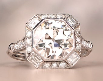 2.26ct Old European Cut Diamond Ring. Handcrafted Platinum Ring.