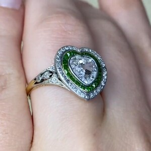 Sale - Antique Edwardian . 1center-ct Antique Heart Shape Diamond Ring. Double Halo Ring, Circa 1900. Platinum on 18K Yellow Gold Ring.