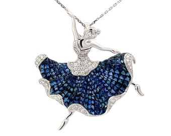 0.82ct Round Brilliant Cut Diamond and Sapphire Pendant. Made in 18k White Gold Necklace.