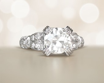 Antique Art Deco 1.83ct Old European Cut Diamond Engagement Ring, Circa 1920. Handcrafted Platinum Ring.