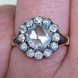 Victorian Style 1.26 Carat Rose Cut Diamond Halo Floral Engagement Ring Total Diamond Weight Approx. 1.98 Carats image 6