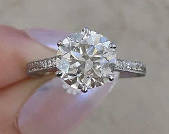 Bague de fiançailles antique Art déco en diamant taille européenne de 2,40 ct, vers 1920. Bague en platine fabriquée à la main.