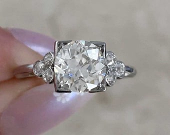 Antique Art Deco 1.65ct Old European Cut Diamond Ring, Circa 1920. Handcrafted Platinum Ring.
