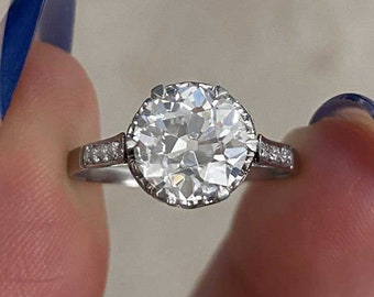 Antique Art Deco 2.03ct Old European Cut Diamond Engagement Ring, Circa 1920. Handcrafted Platinum Ring.