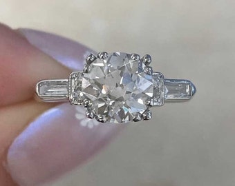 Bague ancienne Art déco en diamant de 1,63 carat certifié GIA, taille ancienne européenne, vers 1930. Bague en platine fabriquée à la main.