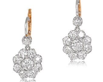 3.10ct Old European Cut Diamond Earring. Prong Platinum Earring.