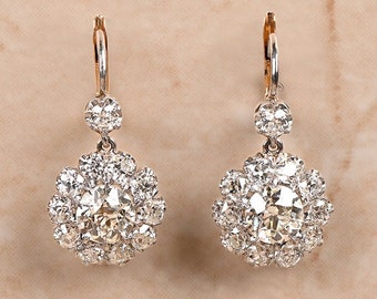 Sale - 2.90ct Old European Cut Diamond Earring. Handcrafted in Platinum and 18K Yellow Gold Earring.