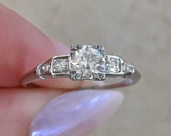 Antique Art Deco 0.95ct Old European Cut Diamond Engagement Ring, Circa 1925. Handcrafted Platinum Ring.