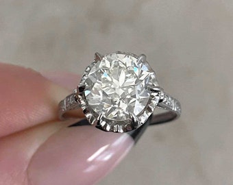 Antique Art Deco 2.88ct Old European Cut Diamond Engagement Ring, Circa 1920. Platinum Ring.