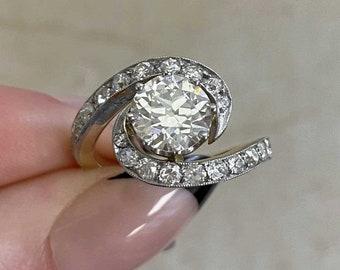 1.73ct Old European Cut Diamond Ring. Handcrafted Platinum on 18K Yellow Gold Ring.