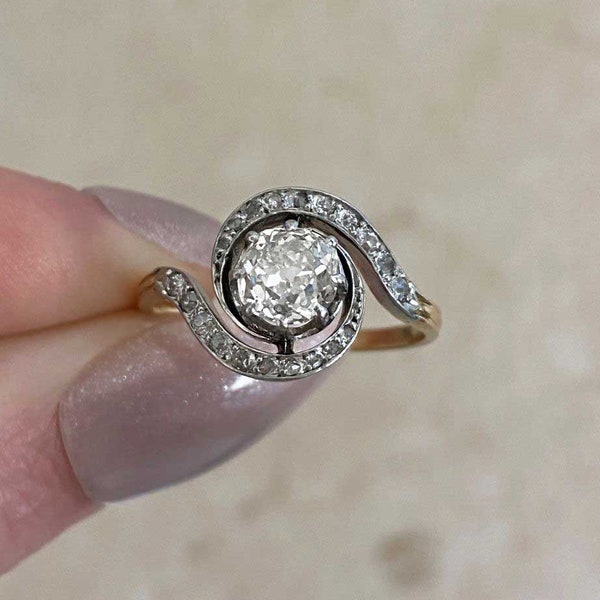 Antique Edwardian 0.85ct Old Mine Cut Diamond Ring. Handcrafted Platinum on 18K Yellow Gold Ring.