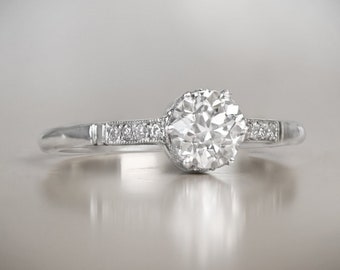 0.59ct Old European Cut Diamond Ring. Handcrafted Platinum Ring.