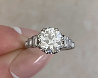 Antique Art Deco 1.83ct GIA-Certified Old European Cut Diamond Ring, Circa 1935. Handcrafted Platinum Ring.