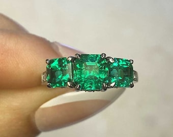 1.08ct No-Oil Colombian Emerald Cut Emerald Ring. Handcrafted Platinum Ring.