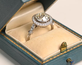 Sale- 2center-ct Bezel Set Old European Cut Diamond Engagement Ring. Halo Diamond Ring. Pave Set Diamond Ring. Handcrafted Platinum Ring.