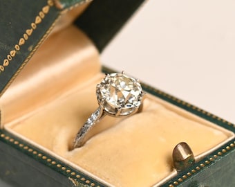 Antique Art Deco 3-Center-ct Old European Cut Diamond Engagement Ring. Prong Set Diamond Ring, Circa 1920. Handcrafted in Platinum Ring.