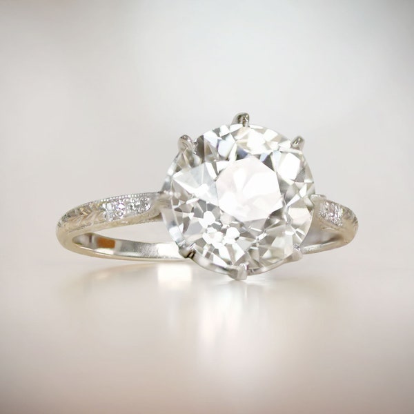 Antique Art Deco 3.29ct Old European Cut Diamond Engagement Ring, Circa 1920. Handcrafted Platinum Ring.