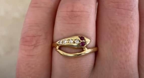 Vintage Coiled Serpent Design Ring. Two-Ruby Set … - image 7