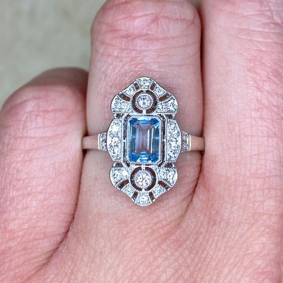0.55ct Emerald Cut Aquamarine and Diamond Ring. P… - image 6