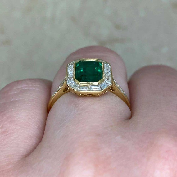 1.62ct Natural Emerald Cut Emerald and Diamond Ri… - image 7