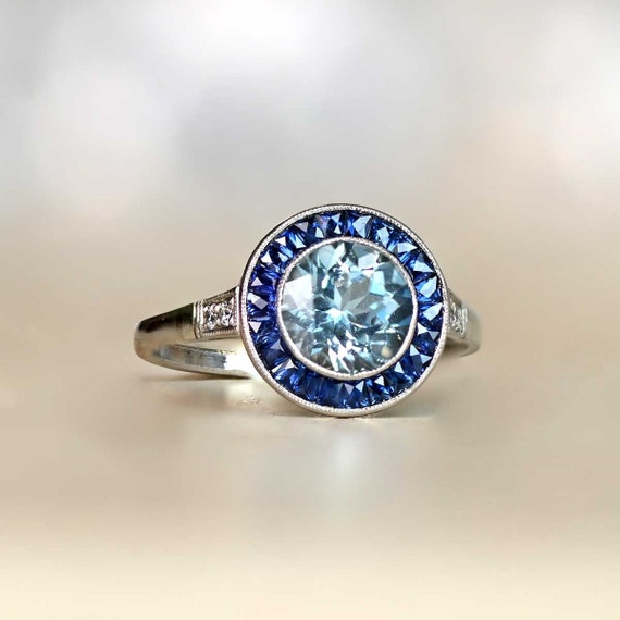1 Carat Aquamarine Sapphire Halo Engagement Ring Estate - Etsy