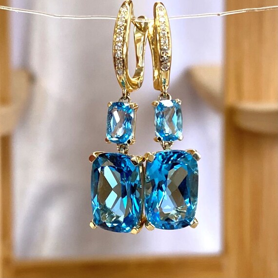 Cushion cut blue topaz earrings deals