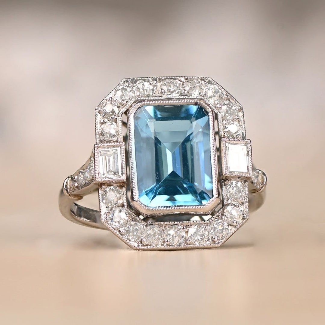 2.54 Carat Aquamarine and Diamond Halo Engagement Ring - Etsy