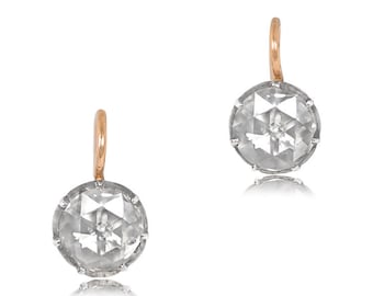 Sale - Antique Georgian 3.09ct Rose Cut Diamond Earring. Handcrafted in Gold and Silver Earring.