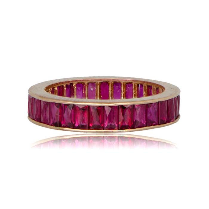 4.6mm Width Eternity French Cut Rubies Wedding Band. Channel Set Round Bands. 18K Yellow Gold Wedding Band. Vintage Gemstone Band.