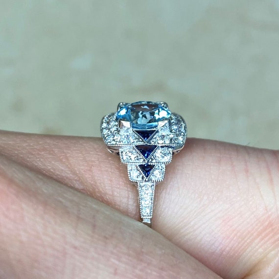 1.21ct Aquamarine Gemstone Ring. Handcrafted Plat… - image 8
