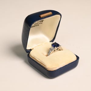 2.37center-ct Three-Stone Natural Blue Cushion Cut Sapphire Ring. September Birthstone Ring. Platinum Ring. Sapphire Birthstone Ring.
