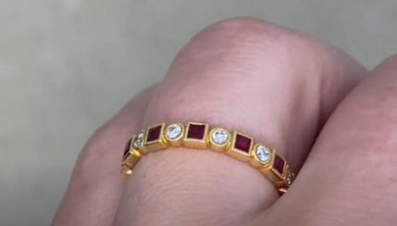 French Cut Rubies and Round Brilliant Diamond Wed… - image 5