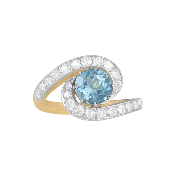 1.15ct Round Cut Edwardian Style Aquamarine and D… - image 2