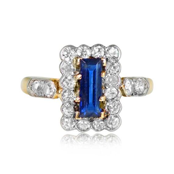 Antique Edwardian 0.75ct Sapphire Ring with Recta… - image 2