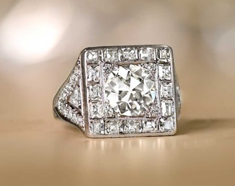 Vintage Art Deco 1.75 Old European Cut Diamond Ring, Circa 1935. Handcrafted Platinum Ring.