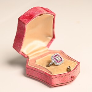 0.52center-ct Emerald Cut Diamond Braganca  Ring. Double Halo Ring. Halo Ruby Ring. Halo of Diamond Ring. Handcrafted in Platinum Ring.
