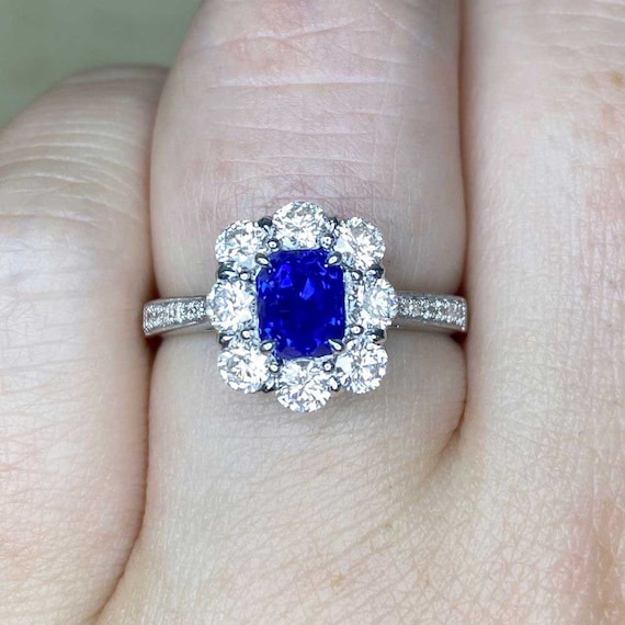 1.45ct AGL-Certified Cushion Cut Sapphire Ring wi… - image 6