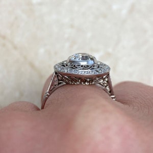 1.12 Carat Old European Cut Diamond Engagement Ring Center Stone Surrounded by Open-Work and Diamond Halo image 7