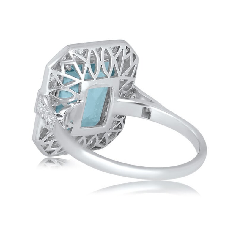 Aquamarine Diamond Halo and Platinum Engagement Ring image 5