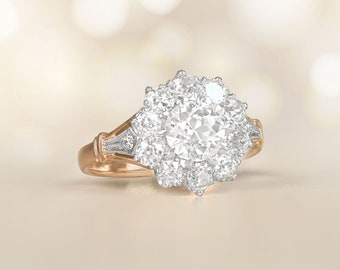 Sale - 0.76ct Old European Cut Diamond Engagement Ring. Handcrafted in Platinum on 18K Yellow Gold Ring.