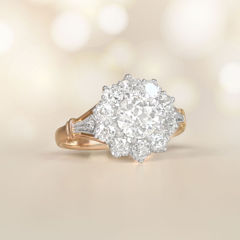 Sale 0.76ct Old European Cut Diamond Engagement Ring. Handcrafted in Platinum on 18K Yellow Gold Ring. image 1