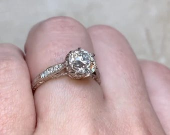1.68center-ct Old European Cut Diamond Ring. Prong Set Diamond Ring. Openwork Three-Round Diamond Ring. Handcrafted in Platinum Ring.