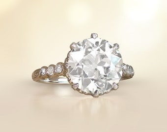 3.62ct Art Deco Old European Cut Diamond Engagement Ring, Circa 1920. Handcrafted Platinum Ring.