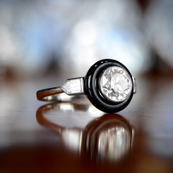 1.24 Carats Art Deco  Onyx and Diamond Ring. Hand… - image 2