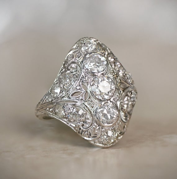 Edwardian Antique Elongated Diamond ring - Platinu