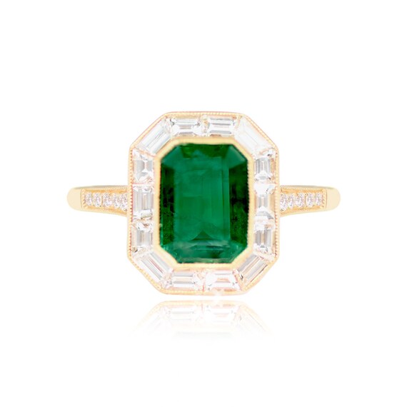 1.62ct Natural Emerald Cut Emerald and Diamond Ri… - image 2