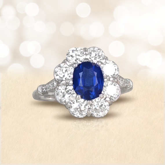 1.56ct GIA-Certified Oval Cut Sapphire Ring with … - image 1