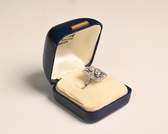 0.40center-ct Two-Stone Old European Cut Diamond Engagement Ring. Micro-Pave Diamond Ring.  Halo Diamond Engagement Ring. Platinum Ring.