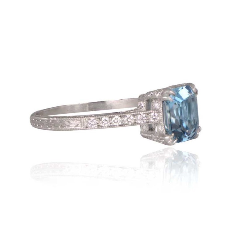 Vintage Style Aquamarine Engagement Ring 1.20 Carat | Etsy